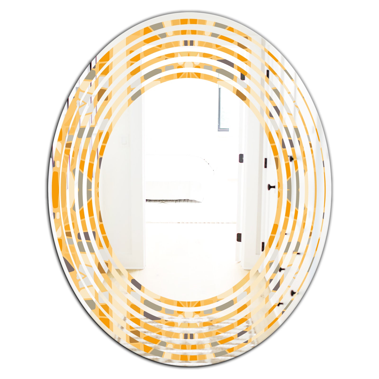 Retro Geometrical Abstract II - Modern Round or Oval Wall Mirror - Wave