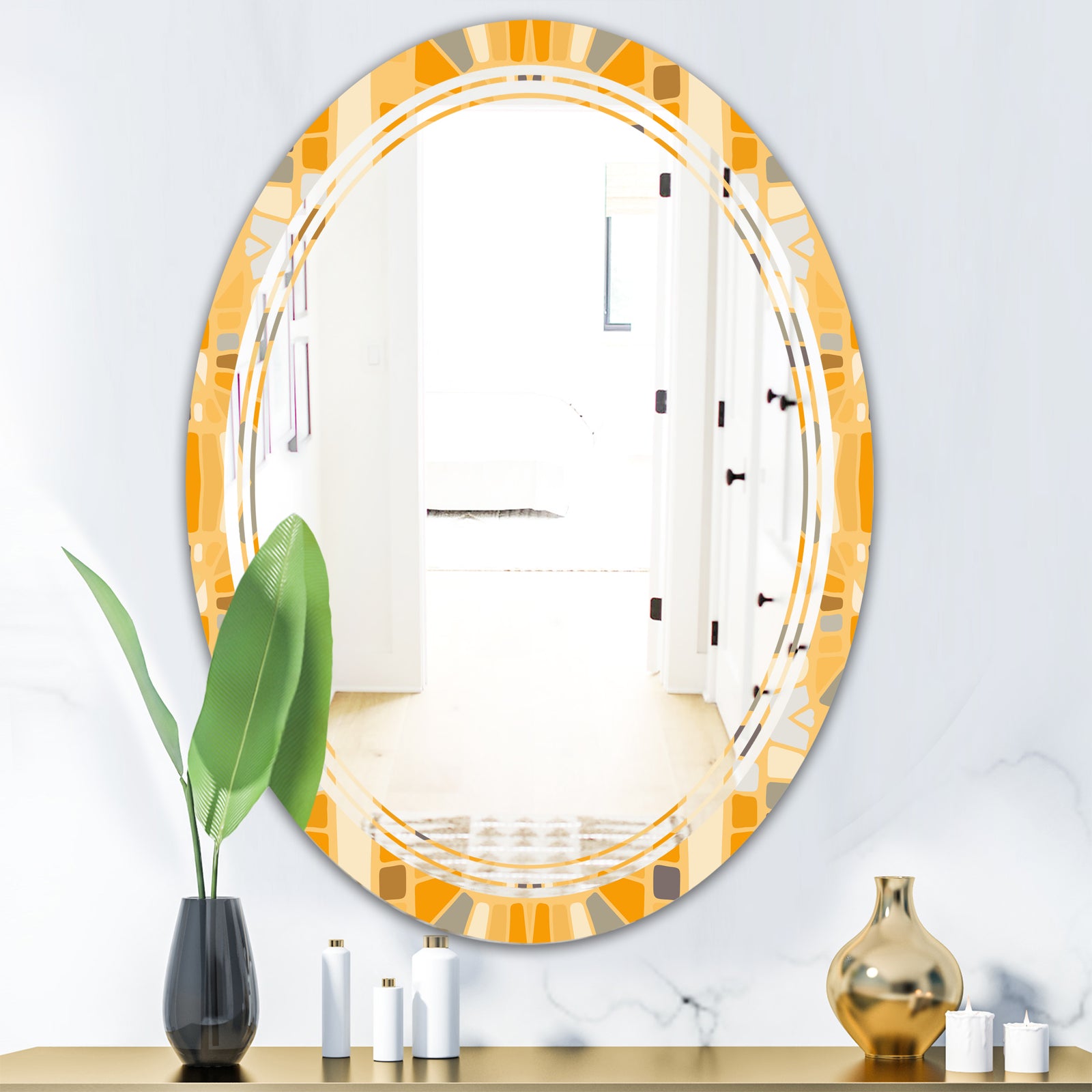 Retro Geometrical Abstract II - Modern Round or Oval Wall Mirror - Triple C
