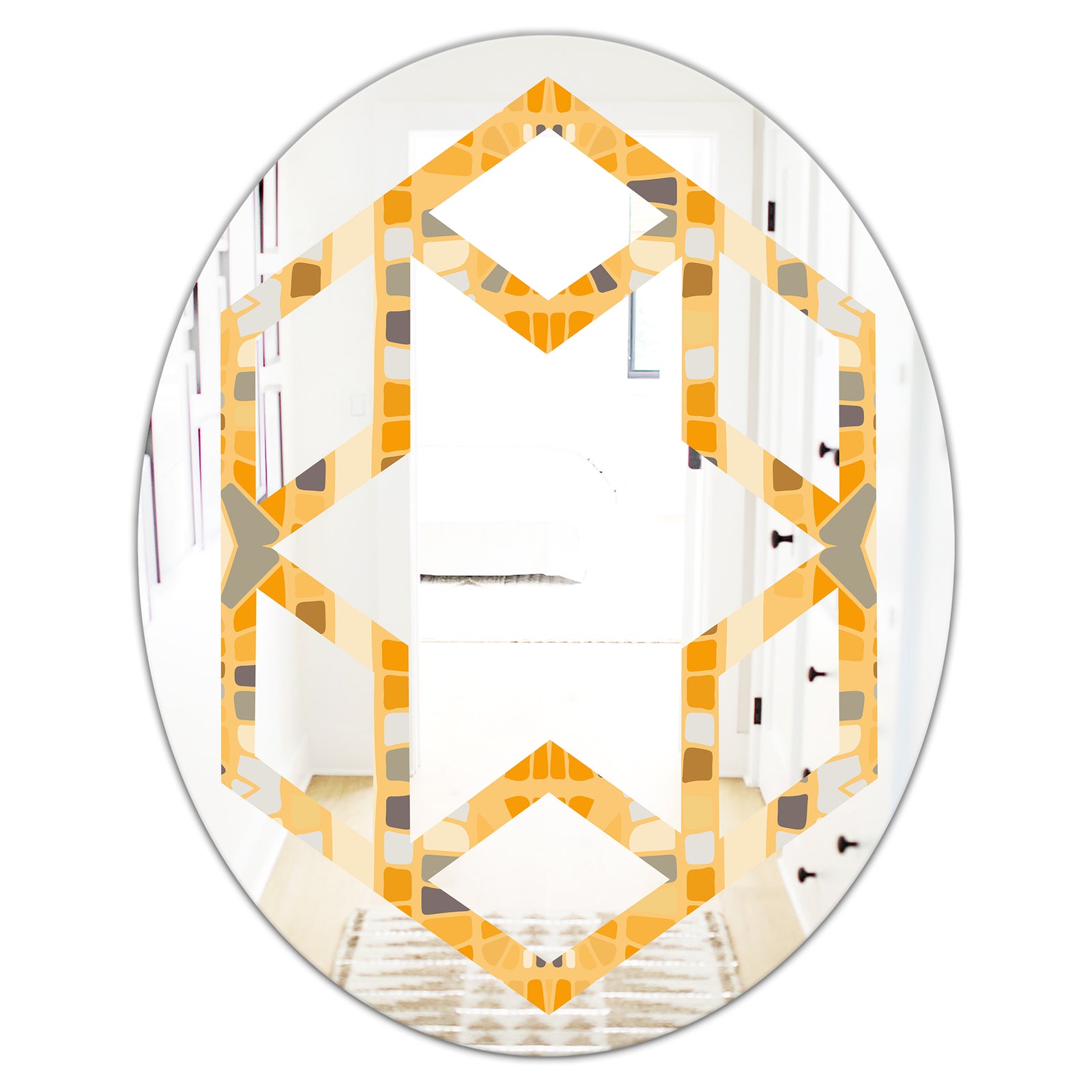 Retro Geometrical Abstract II - Modern Round or Oval Wall Mirror - Hexagon Star