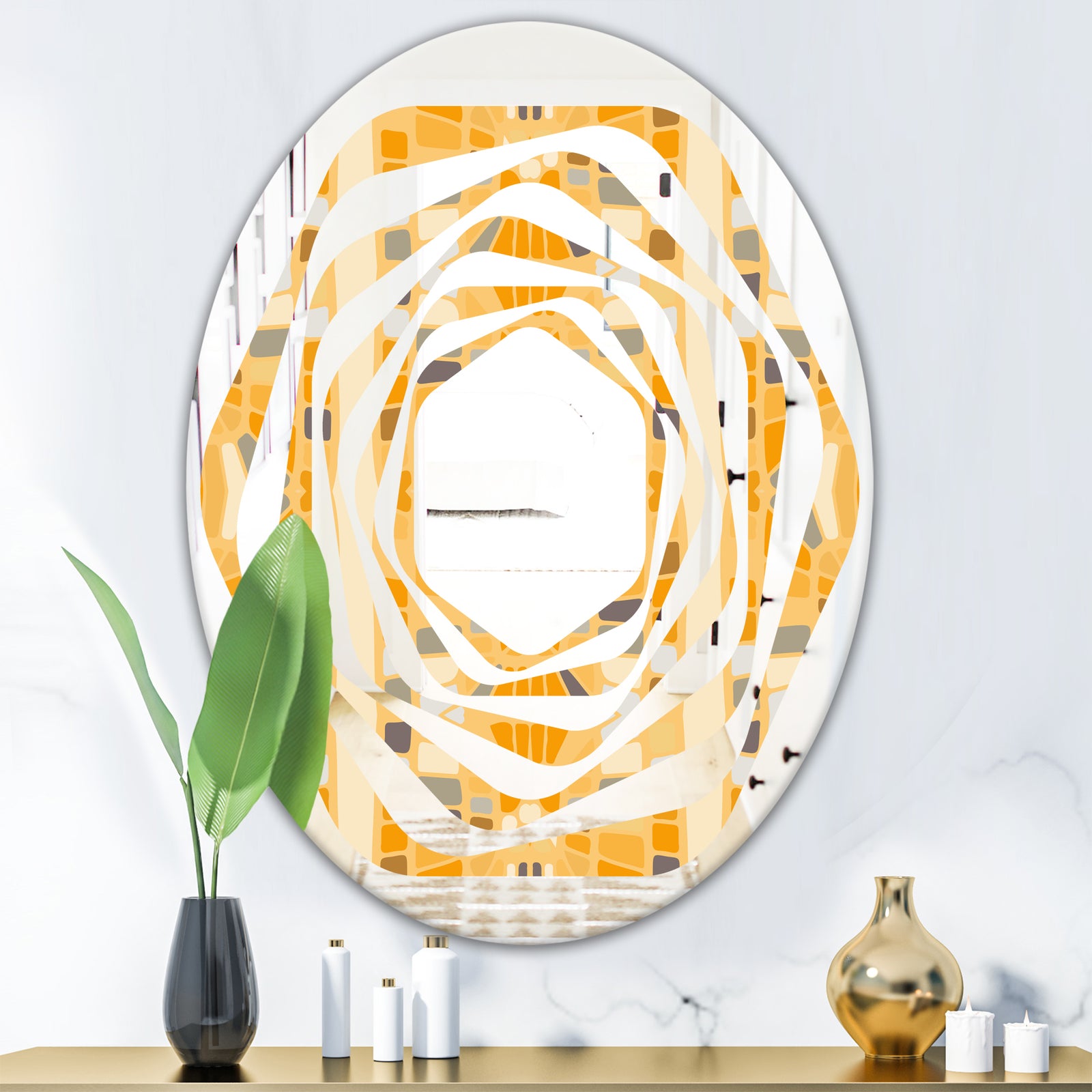 Retro Geometrical Abstract II - Modern Round or Oval Wall Mirror - Whirl