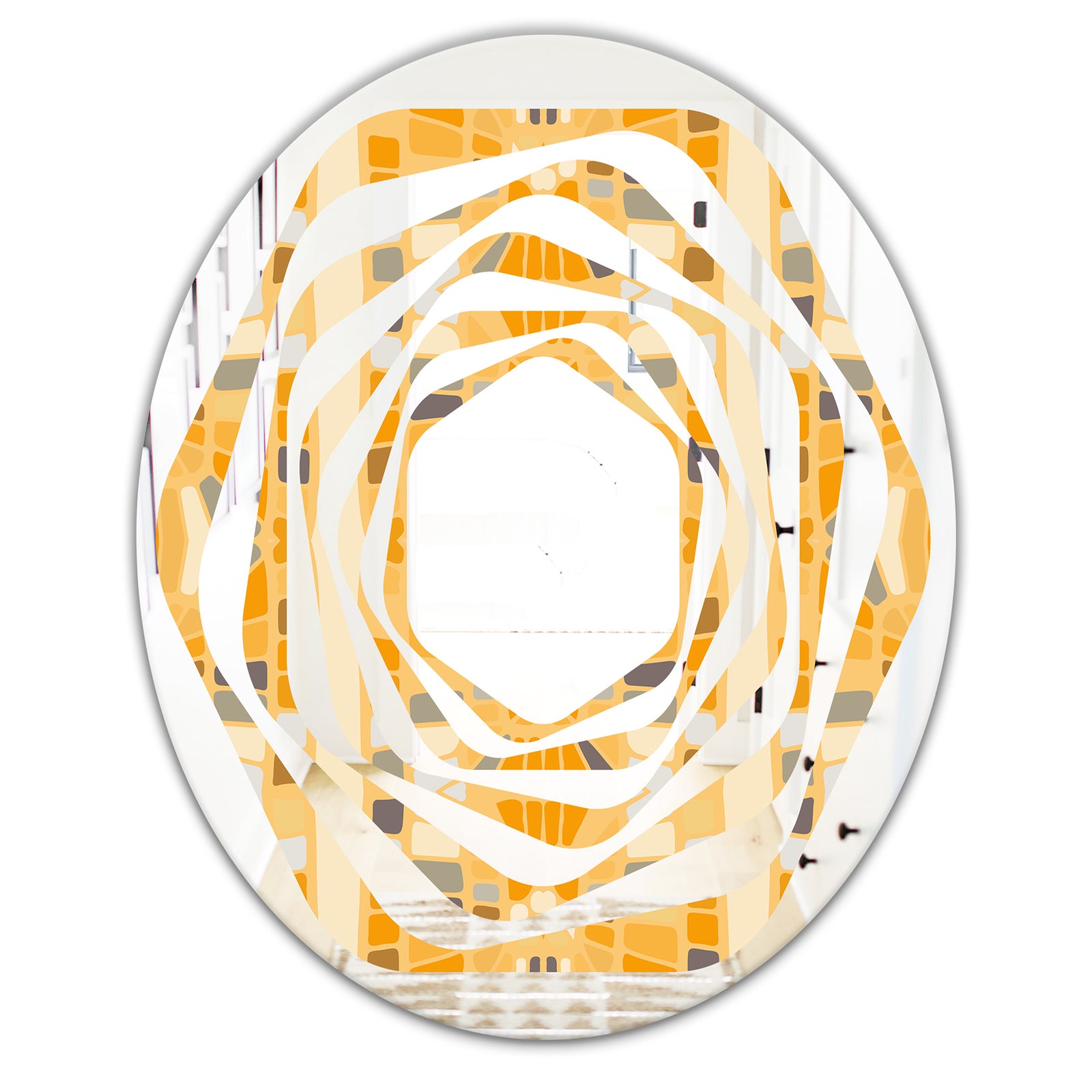 Retro Geometrical Abstract II - Modern Round or Oval Wall Mirror - Whirl