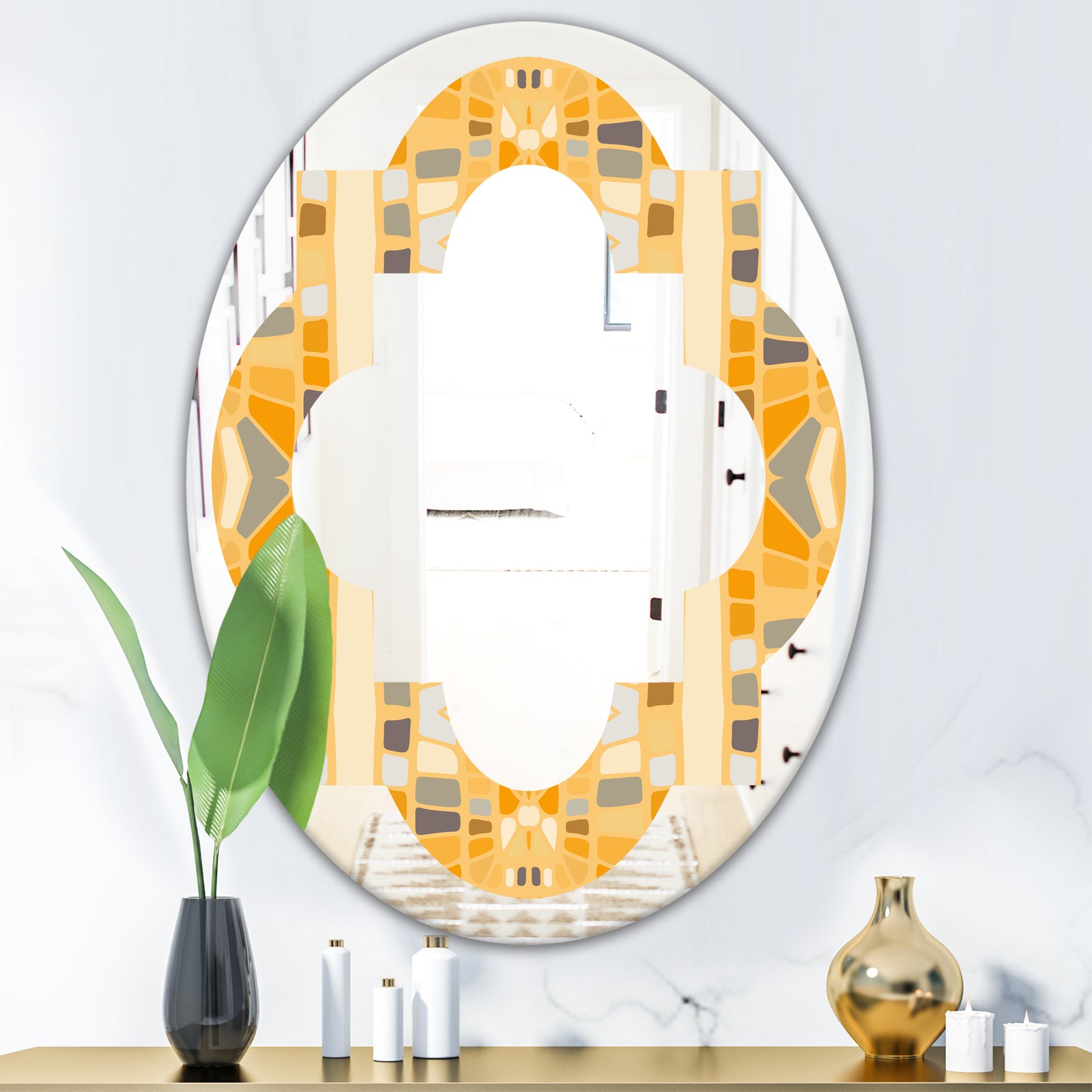 Retro Geometrical Abstract II - Modern Round or Oval Wall Mirror - Quatrefoil