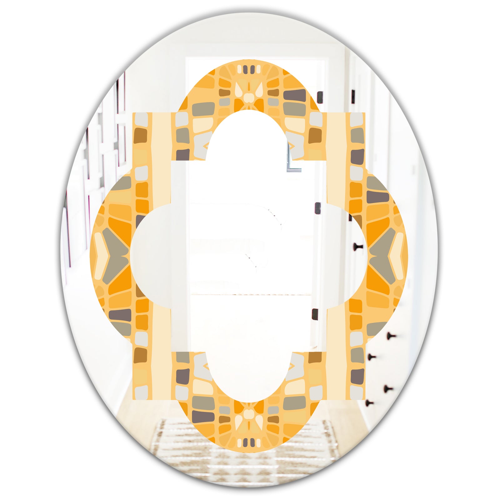 Retro Geometrical Abstract II - Modern Round or Oval Wall Mirror - Quatrefoil