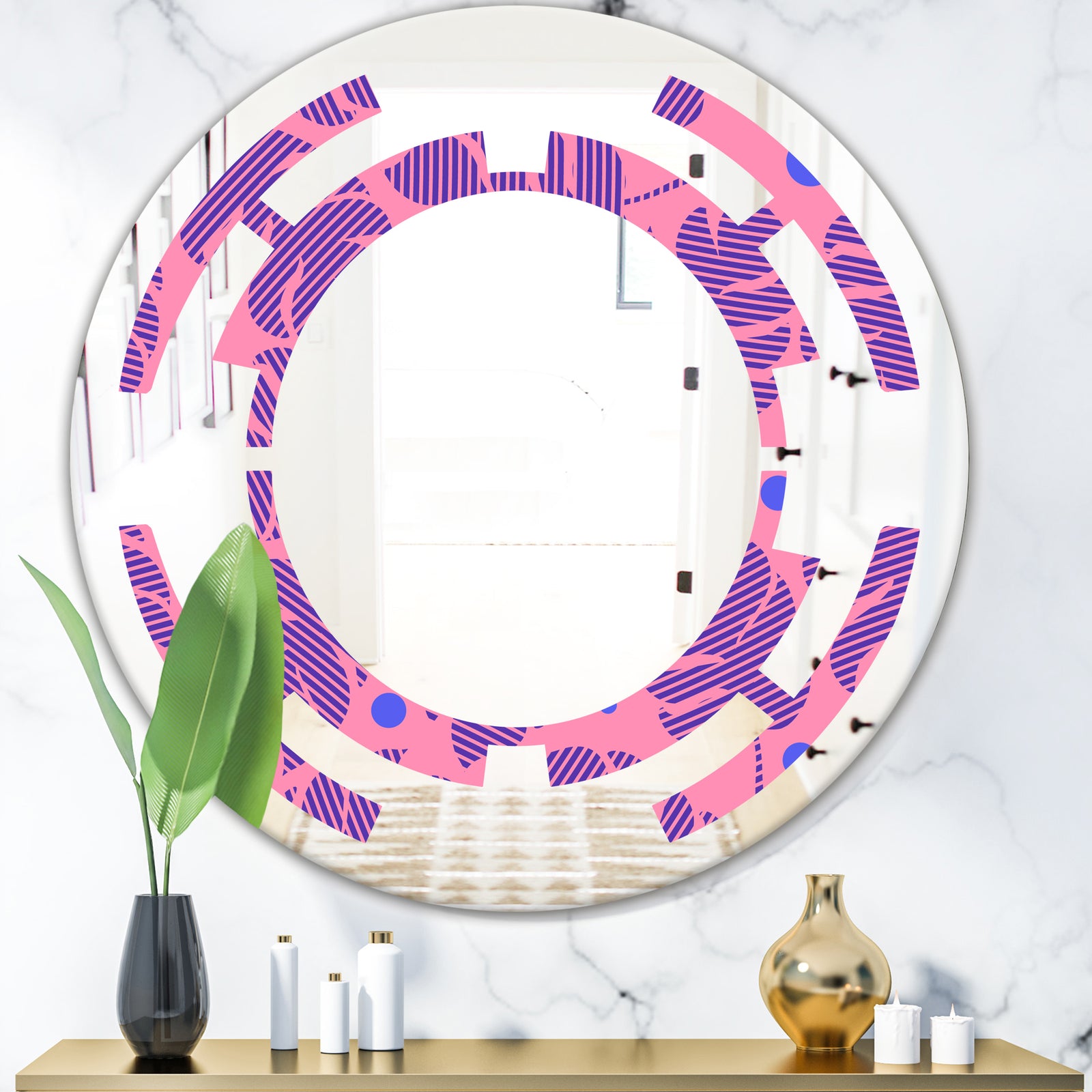Tropical Palm Leaves IV - Modern Round or Oval Wall Mirror - Space