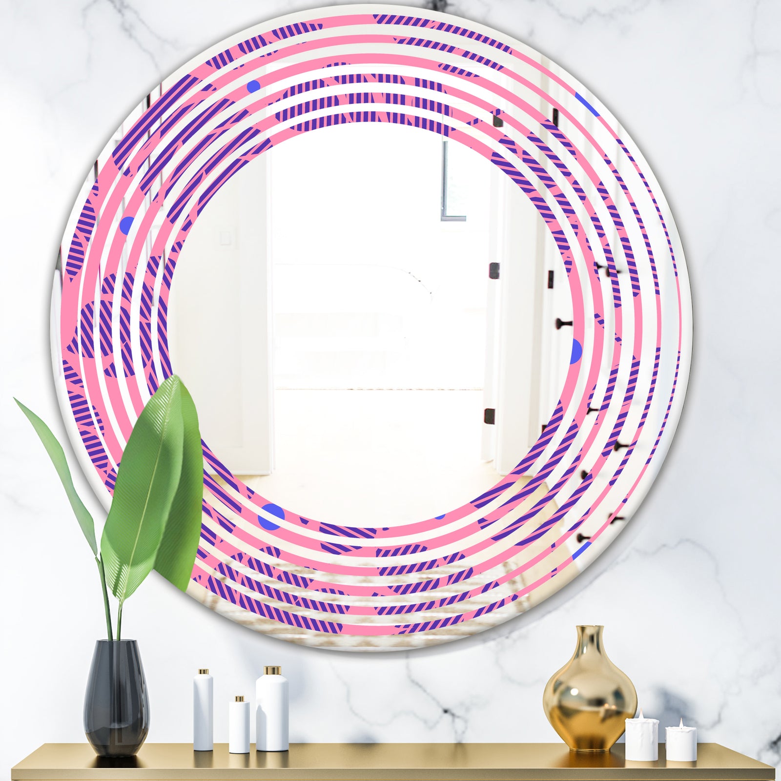 Tropical Palm Leaves IV - Modern Round or Oval Wall Mirror - Wave