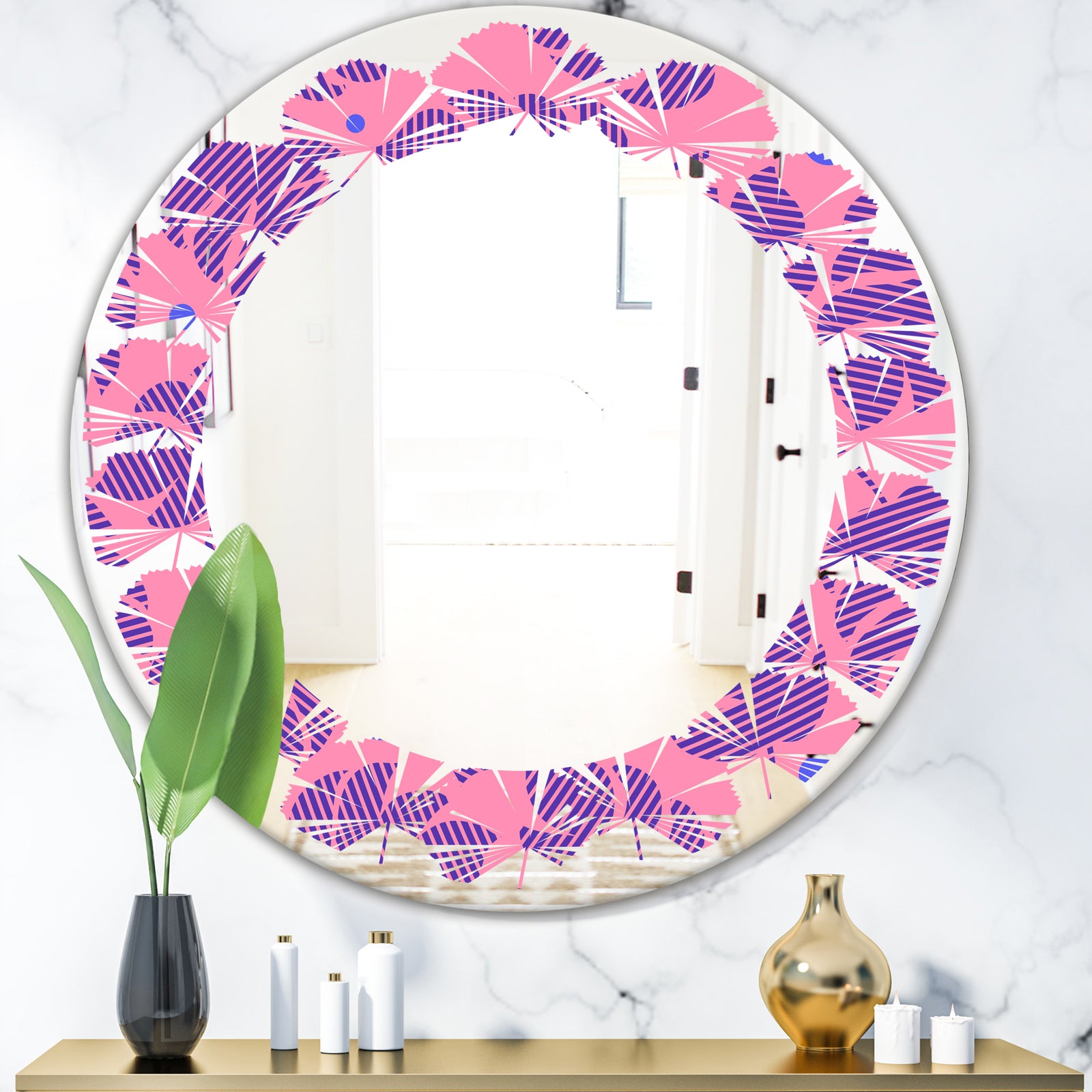 Tropical Palm Leaves IV - Modern Round or Oval Wall Mirror - Leaves