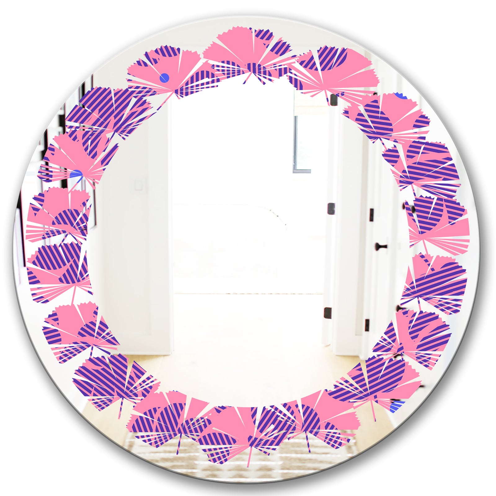 Tropical Palm Leaves IV - Modern Round or Oval Wall Mirror - Leaves