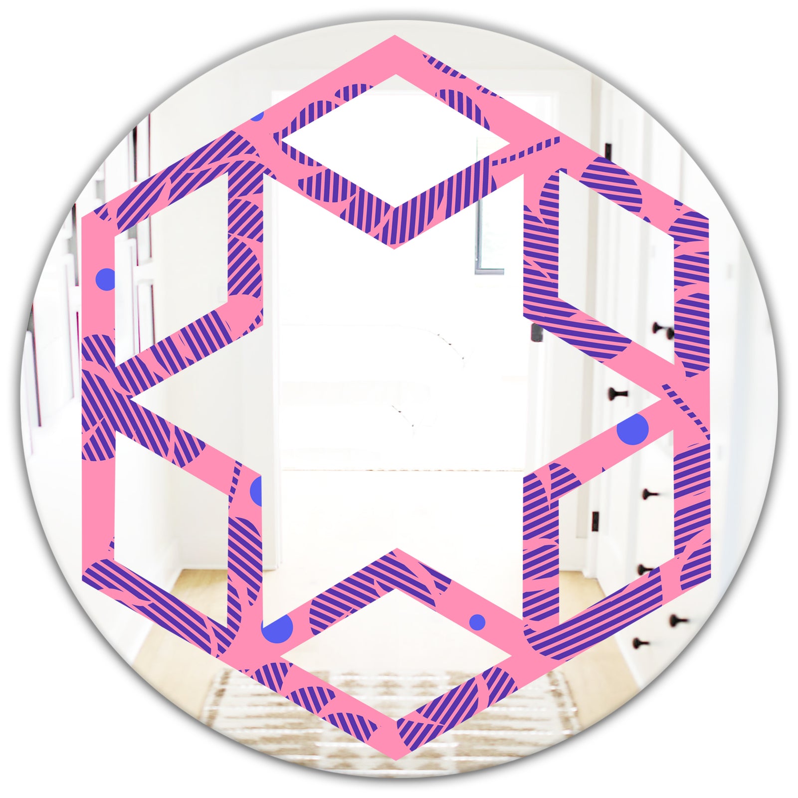 Tropical Palm Leaves IV - Modern Round or Oval Wall Mirror - Hexagon Star