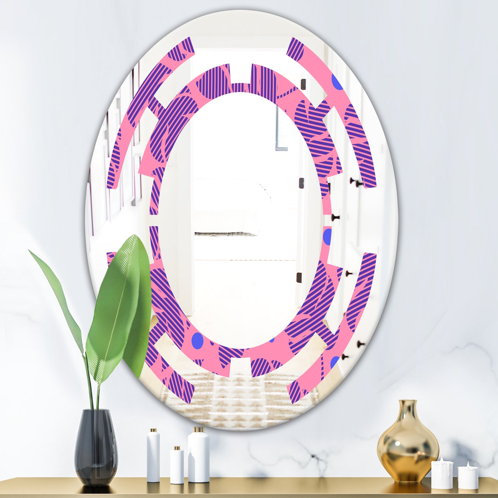 Tropical Palm Leaves IV - Modern Round or Oval Wall Mirror - Space