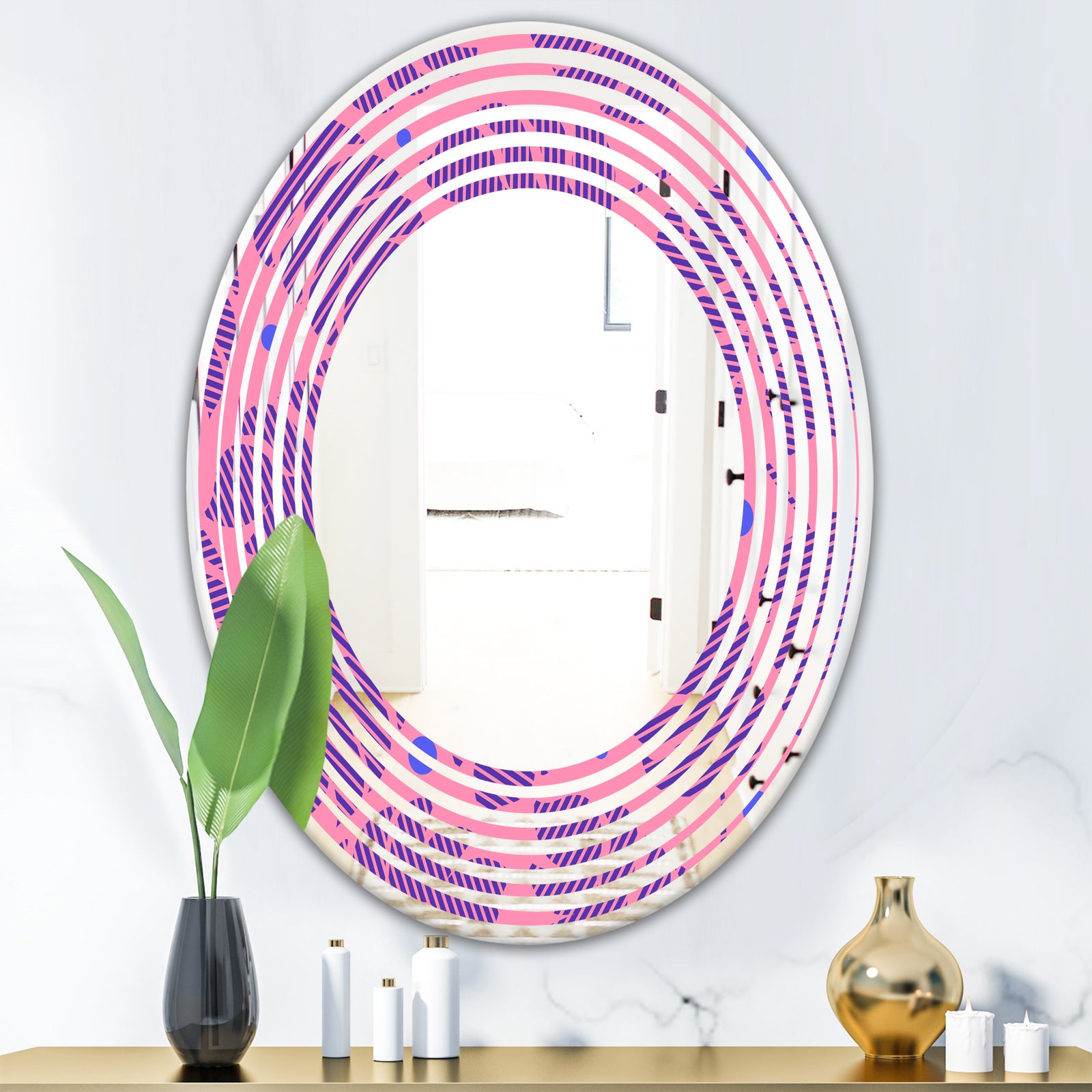 Tropical Palm Leaves IV - Modern Round or Oval Wall Mirror - Wave