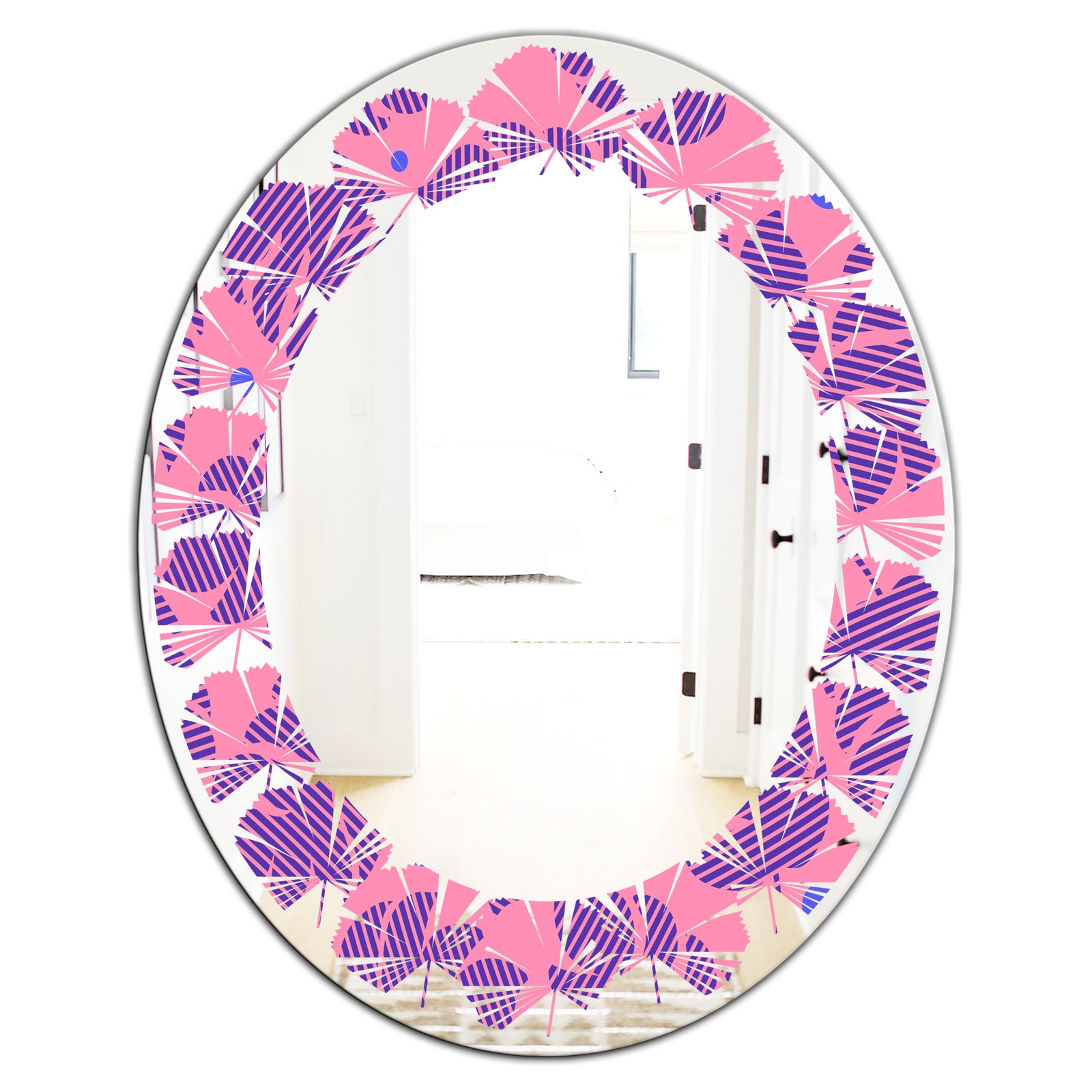 Tropical Palm Leaves IV - Modern Round or Oval Wall Mirror - Leaves