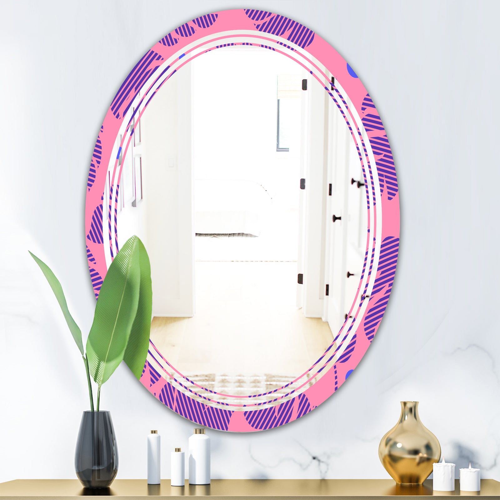 Tropical Palm Leaves IV - Modern Round or Oval Wall Mirror - Triple C