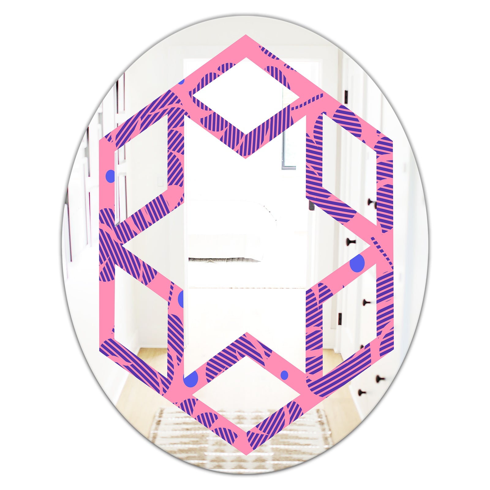 Tropical Palm Leaves IV - Modern Round or Oval Wall Mirror - Hexagon Star
