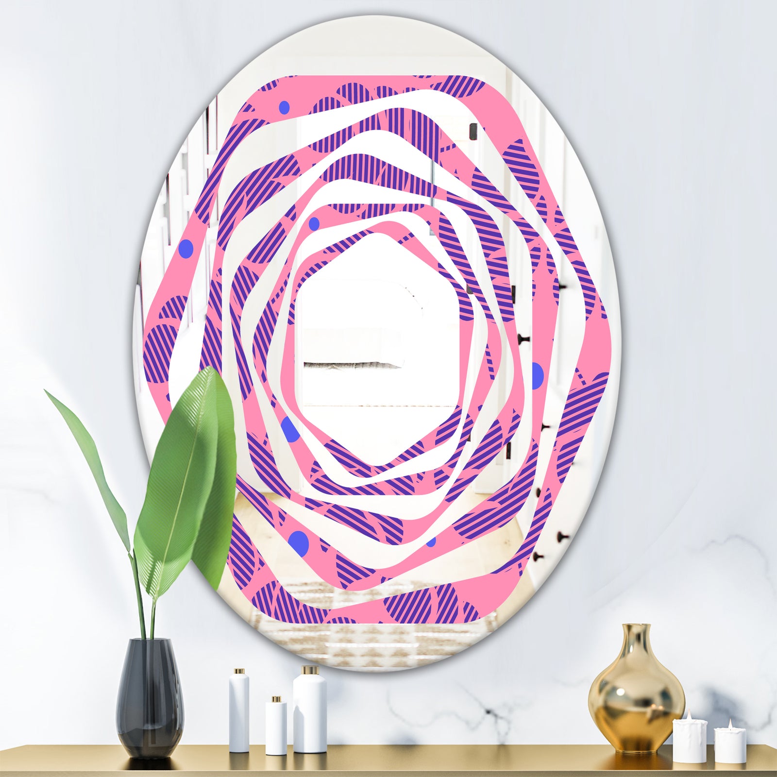 Tropical Palm Leaves IV - Modern Round or Oval Wall Mirror - Whirl
