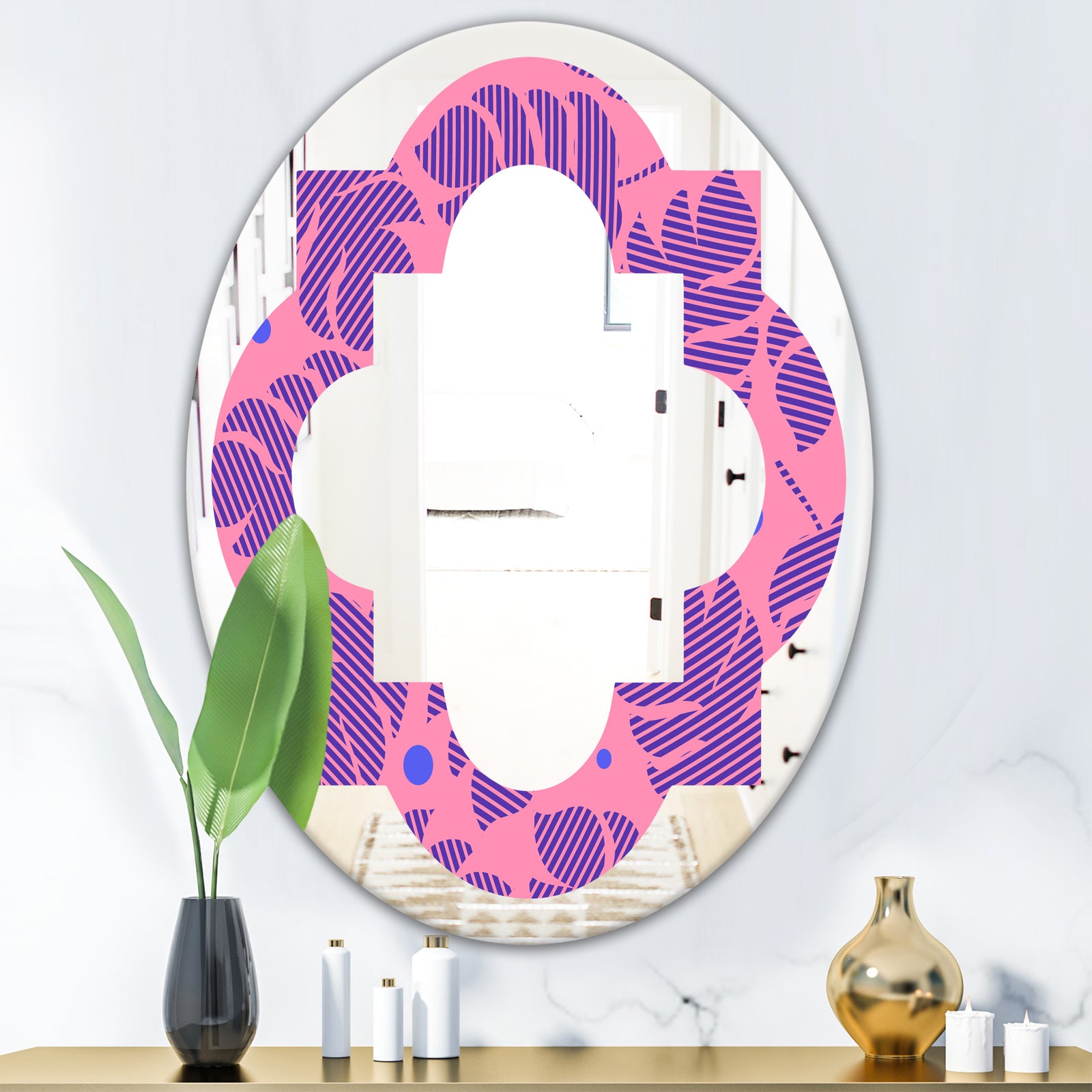 Tropical Palm Leaves IV - Modern Round or Oval Wall Mirror - Quatrefoil