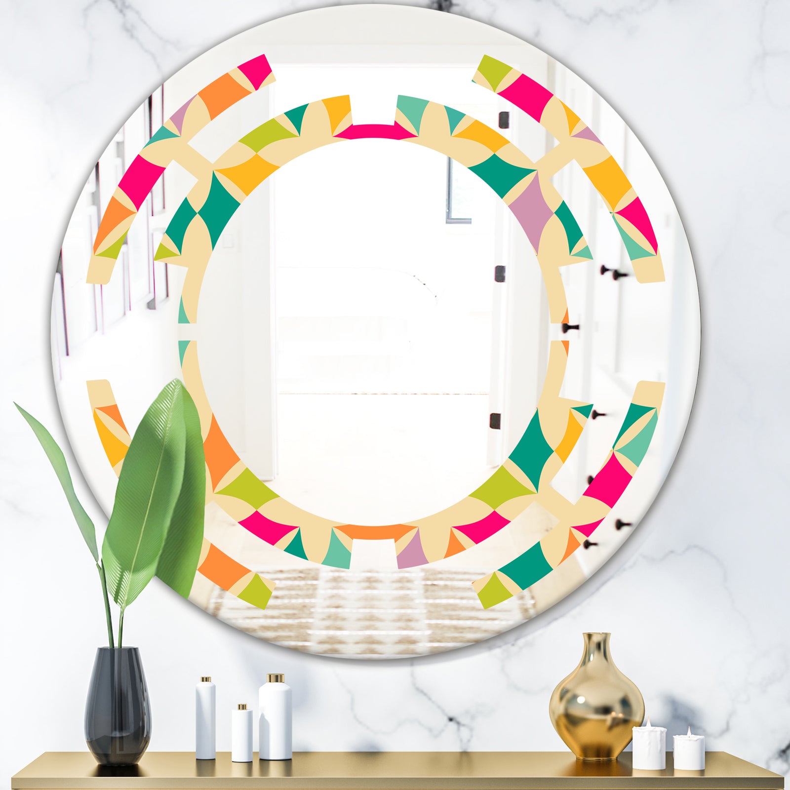 Abstract Retro Geometric Pattern III - Modern Round or Oval Wall Mirror - Space