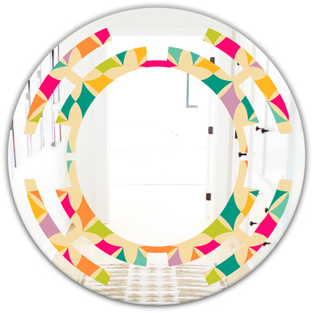 Abstract Retro Geometric Pattern III - Modern Round or Oval Wall Mirror - Space