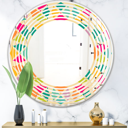 Abstract Retro Geometric Pattern III - Modern Round or Oval Wall Mirror - Wave