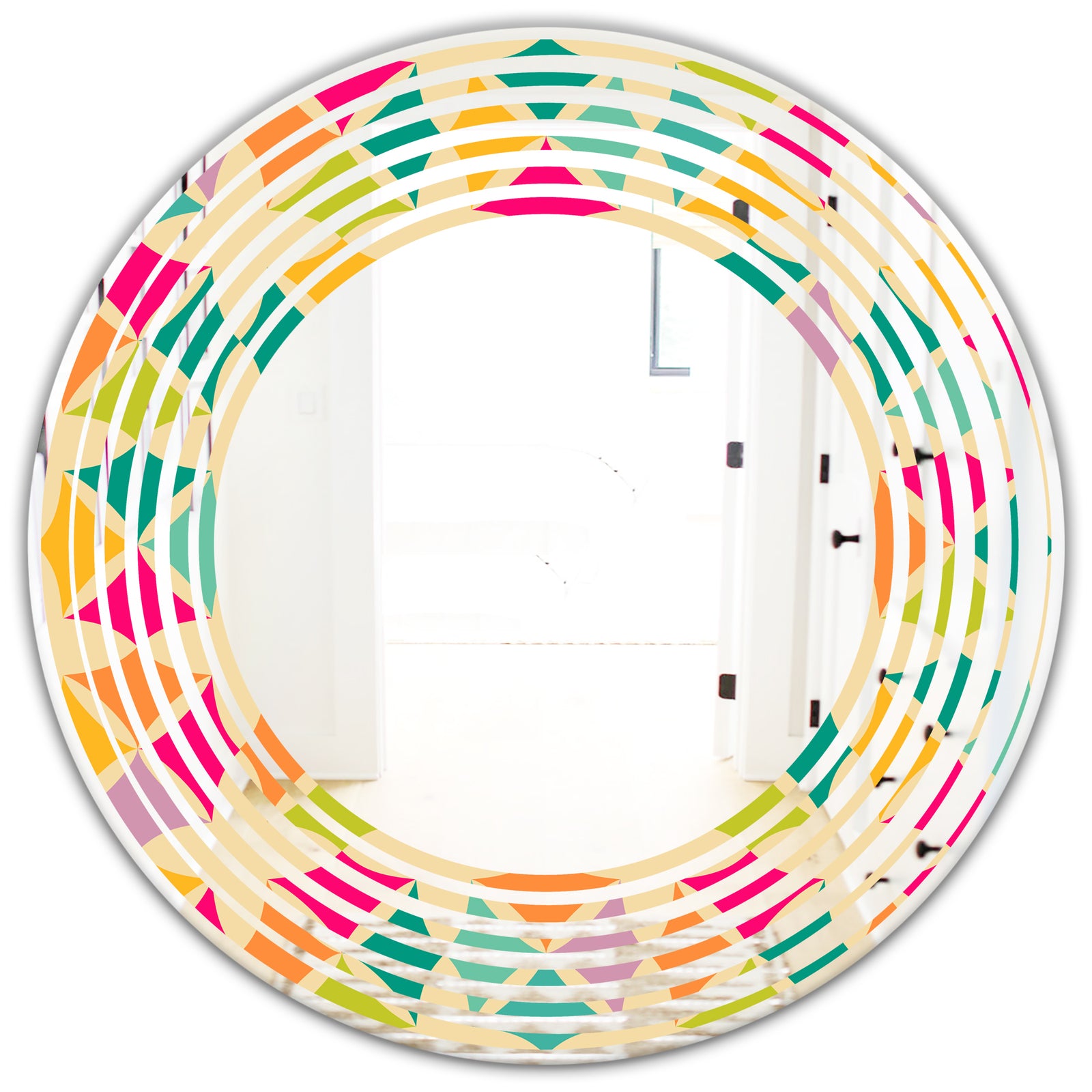 Abstract Retro Geometric Pattern III - Modern Round or Oval Wall Mirror - Wave