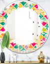 Abstract Retro Geometric Pattern III - Modern Round or Oval Wall Mirror - Leaves