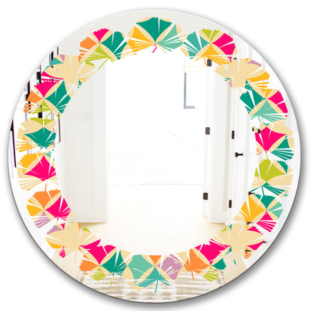Abstract Retro Geometric Pattern III - Modern Round or Oval Wall Mirror - Leaves