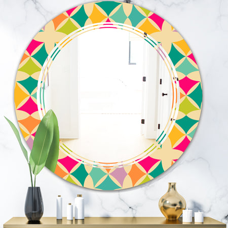 Abstract Retro Geometric Pattern III - Modern Round or Oval Wall Mirror - Triple C