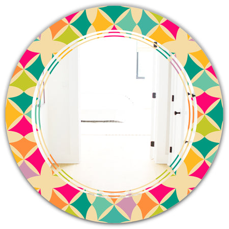 Abstract Retro Geometric Pattern III - Modern Round or Oval Wall Mirror - Triple C