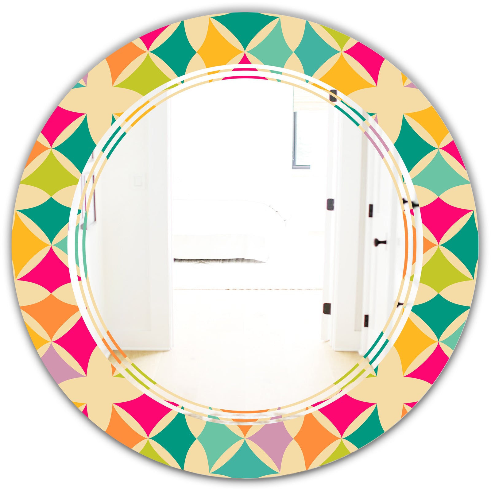 Abstract Retro Geometric Pattern III - Modern Round or Oval Wall Mirror - Triple C