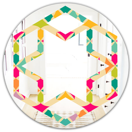 Abstract Retro Geometric Pattern III - Modern Round or Oval Wall Mirror - Hexagon Star