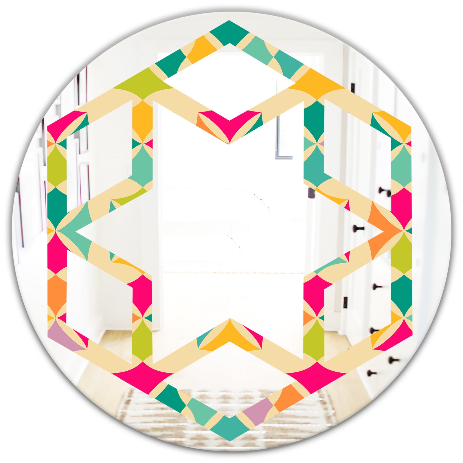 Abstract Retro Geometric Pattern III - Modern Round or Oval Wall Mirror - Hexagon Star