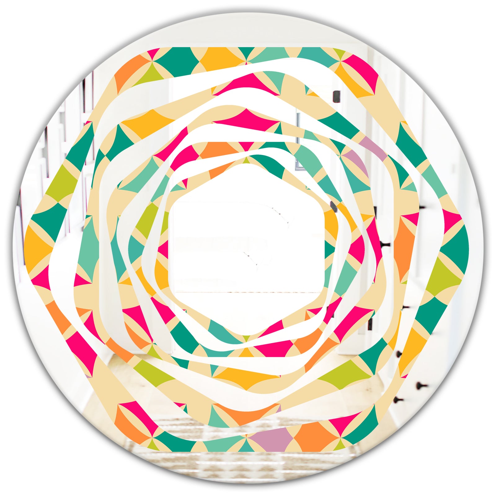 Abstract Retro Geometric Pattern III - Modern Round or Oval Wall Mirror - Whirl
