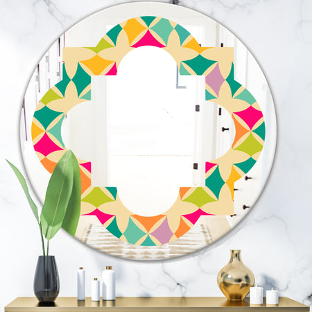 Abstract Retro Geometric Pattern III - Modern Round or Oval Wall Mirror - Quatrefoil