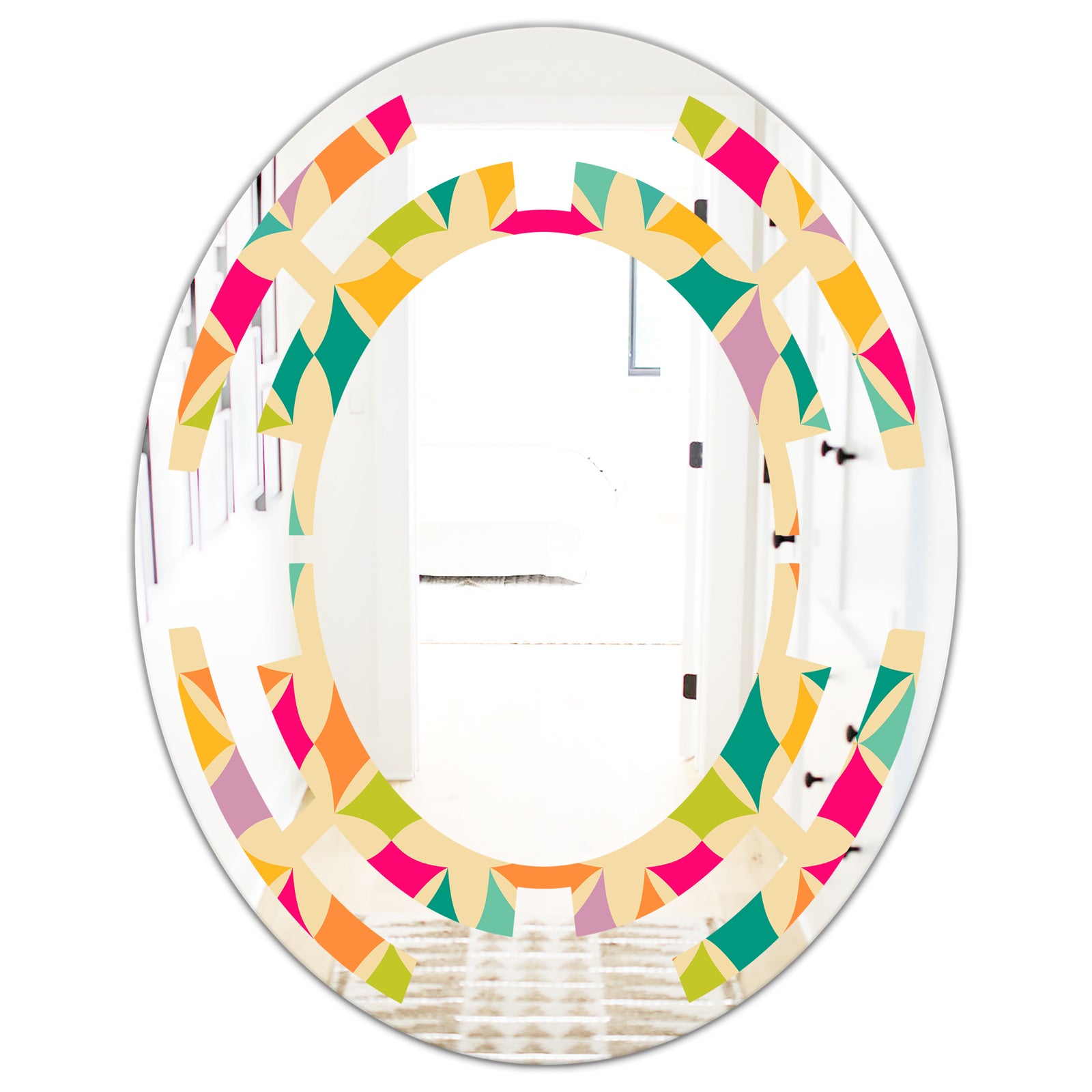 Abstract Retro Geometric Pattern III - Modern Round or Oval Wall Mirror - Space