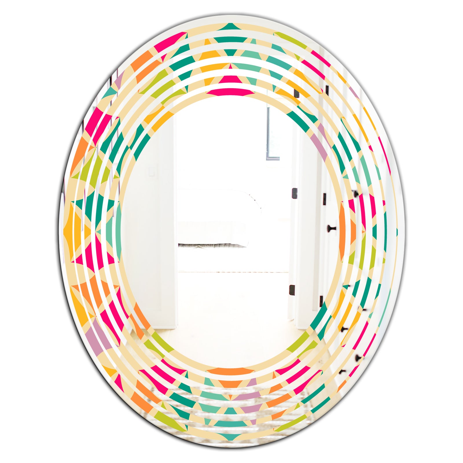 Abstract Retro Geometric Pattern III - Modern Round or Oval Wall Mirror - Wave