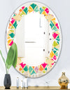 Abstract Retro Geometric Pattern III - Modern Round or Oval Wall Mirror - Leaves