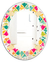 Abstract Retro Geometric Pattern III - Modern Round or Oval Wall Mirror - Leaves