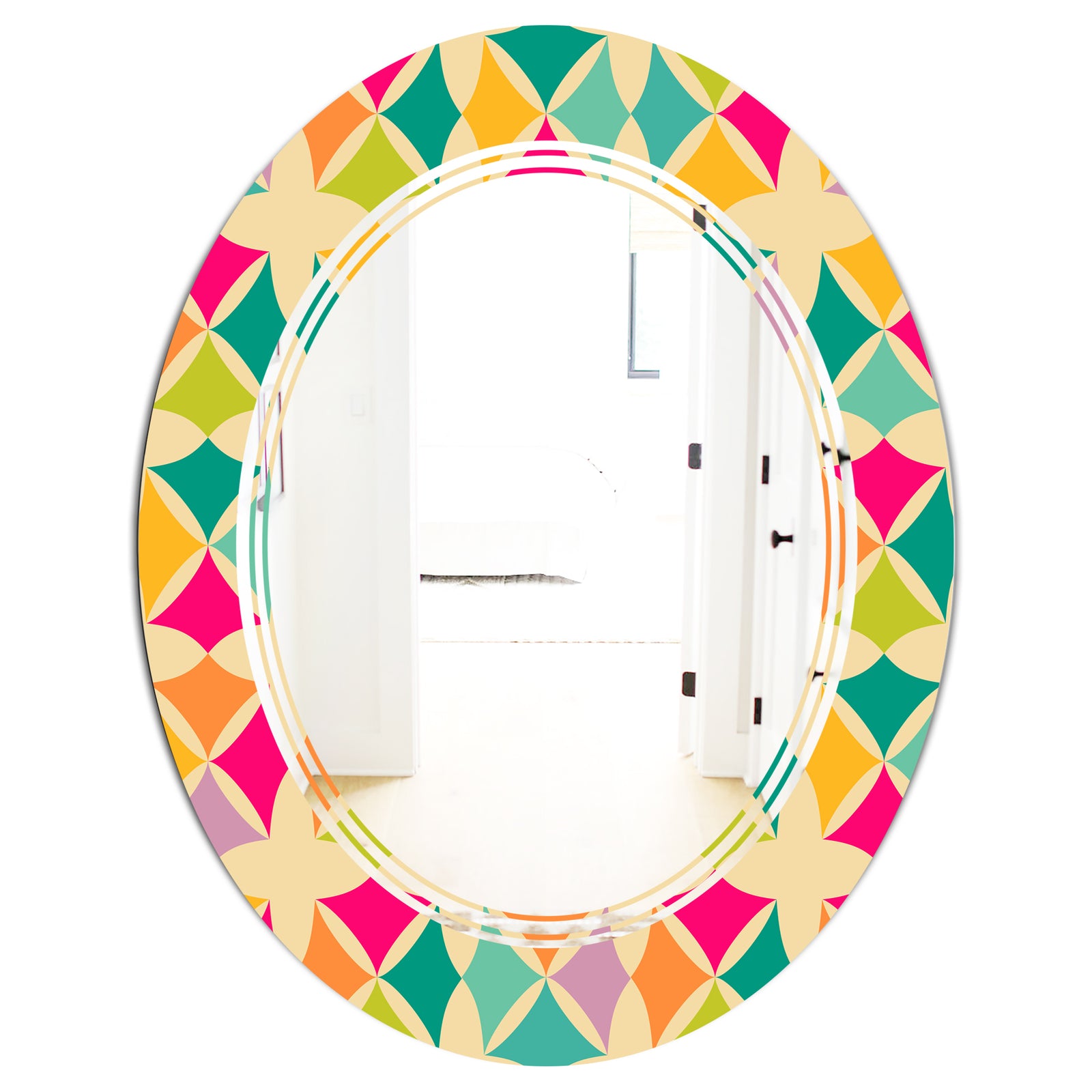 Abstract Retro Geometric Pattern III - Modern Round or Oval Wall Mirror - Triple C