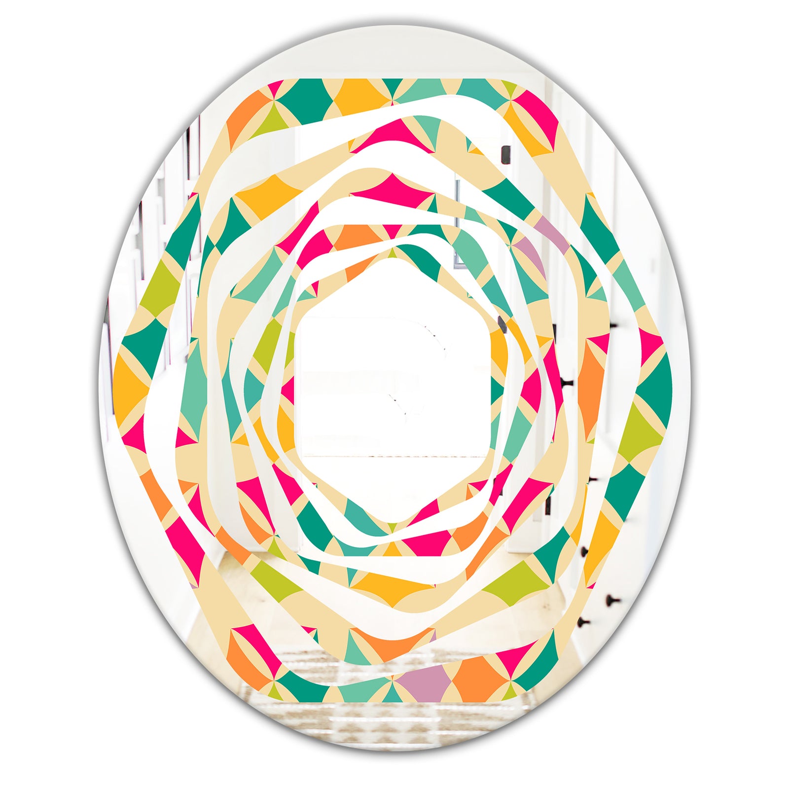 Abstract Retro Geometric Pattern III - Modern Round or Oval Wall Mirror - Whirl