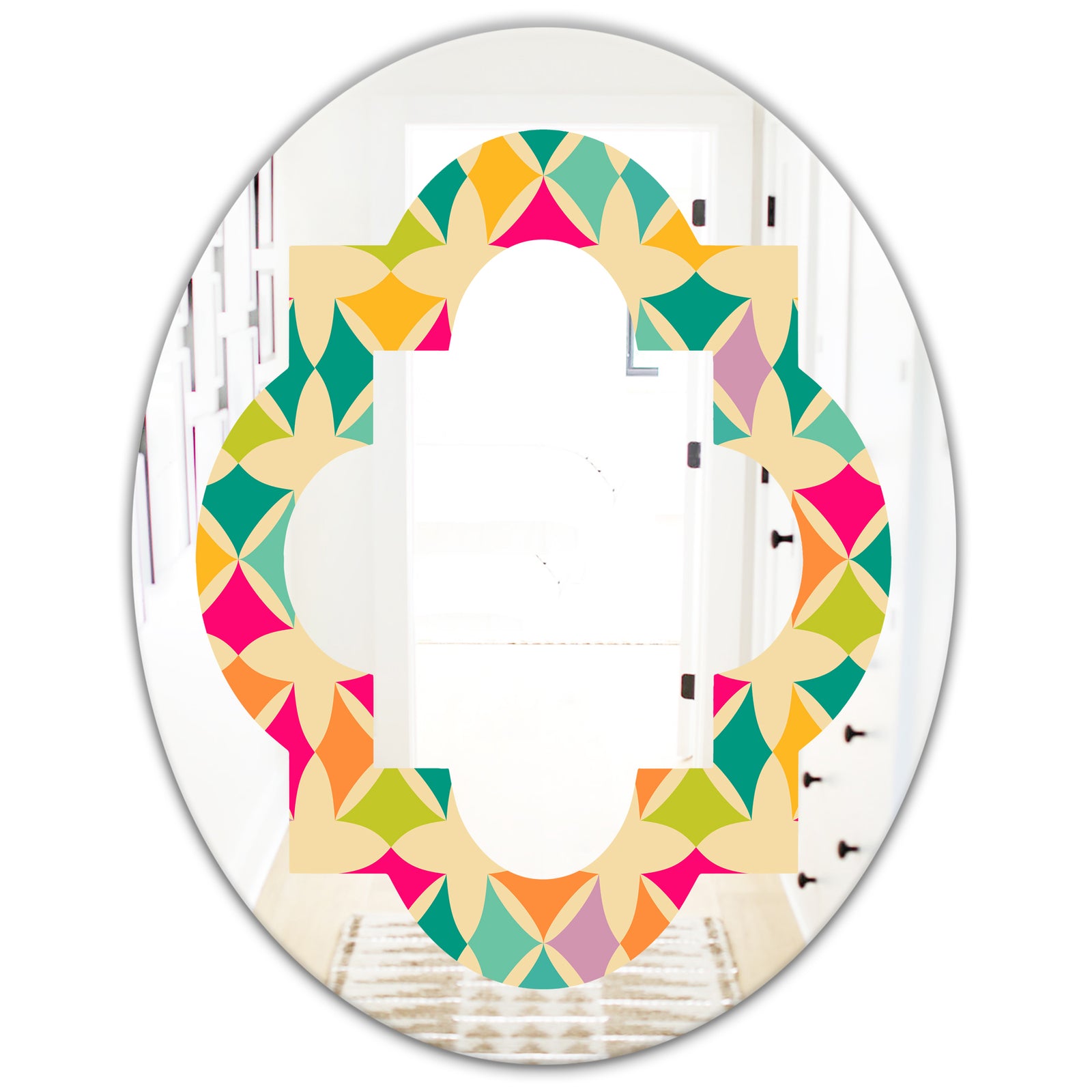 Abstract Retro Geometric Pattern III - Modern Round or Oval Wall Mirror - Quatrefoil