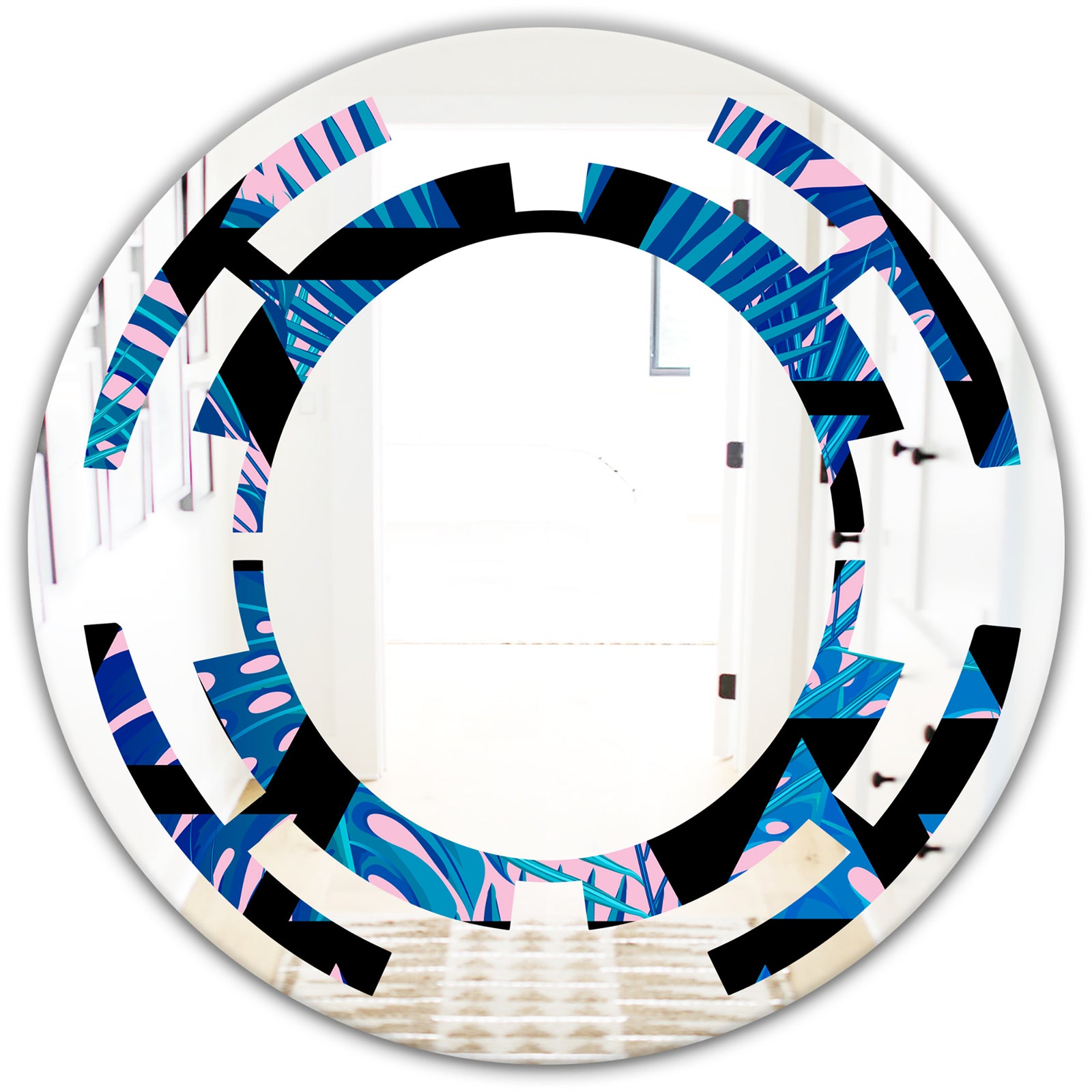 Retro Floral Pattern XIV - Modern Round or Oval Wall Mirror - Space