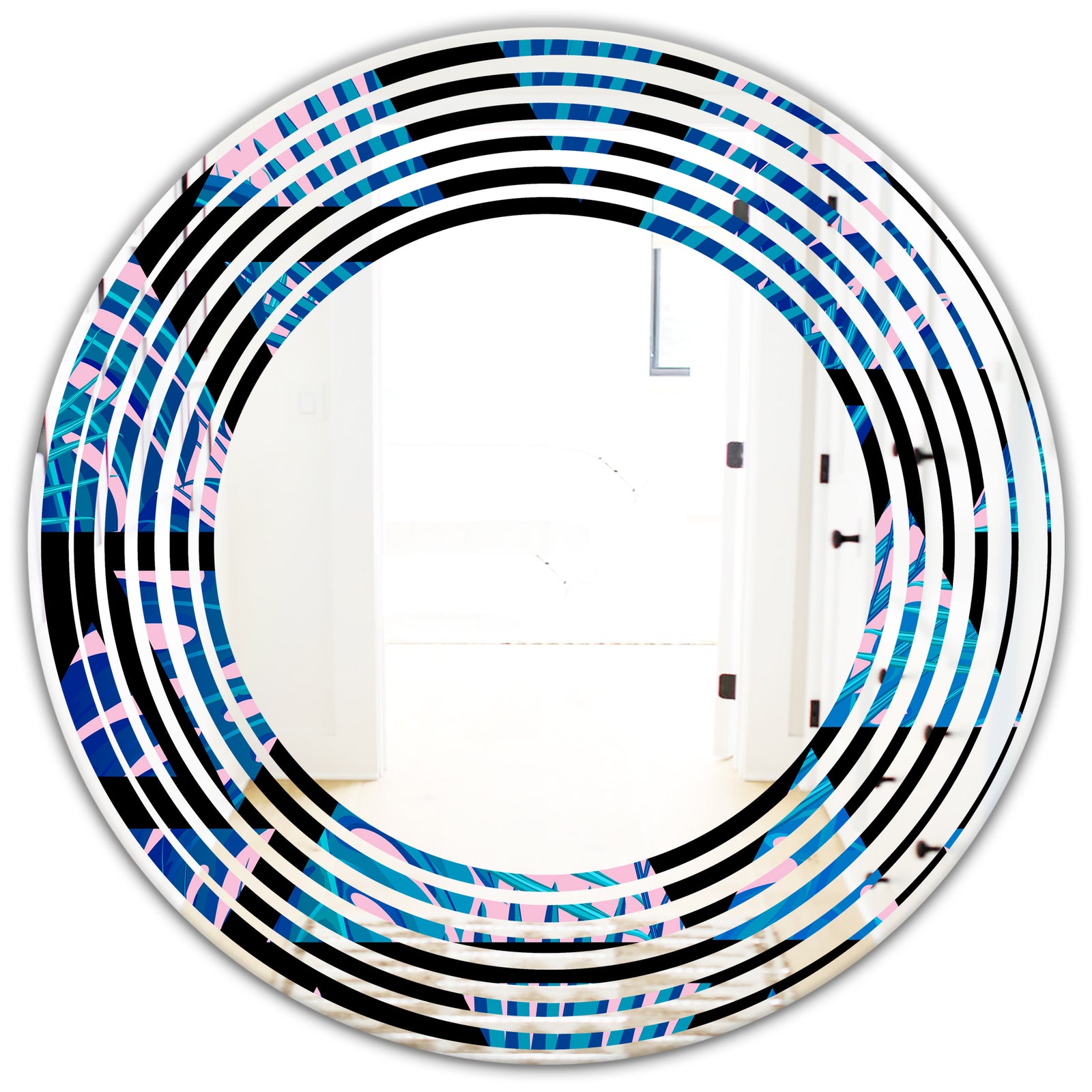 Retro Floral Pattern XIV - Modern Round or Oval Wall Mirror - Wave