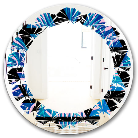 Retro Floral Pattern XIV - Modern Round or Oval Wall Mirror - Leaves