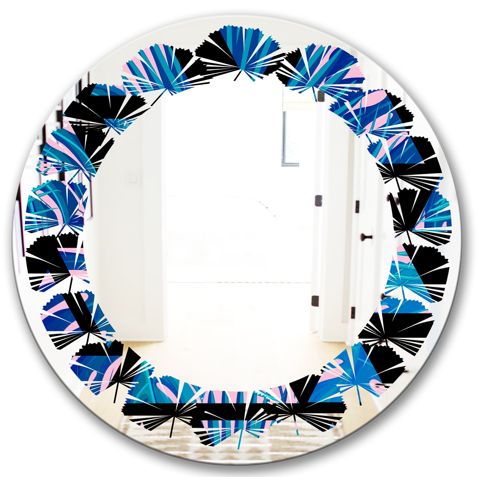 Retro Floral Pattern XIV - Modern Round or Oval Wall Mirror - Leaves