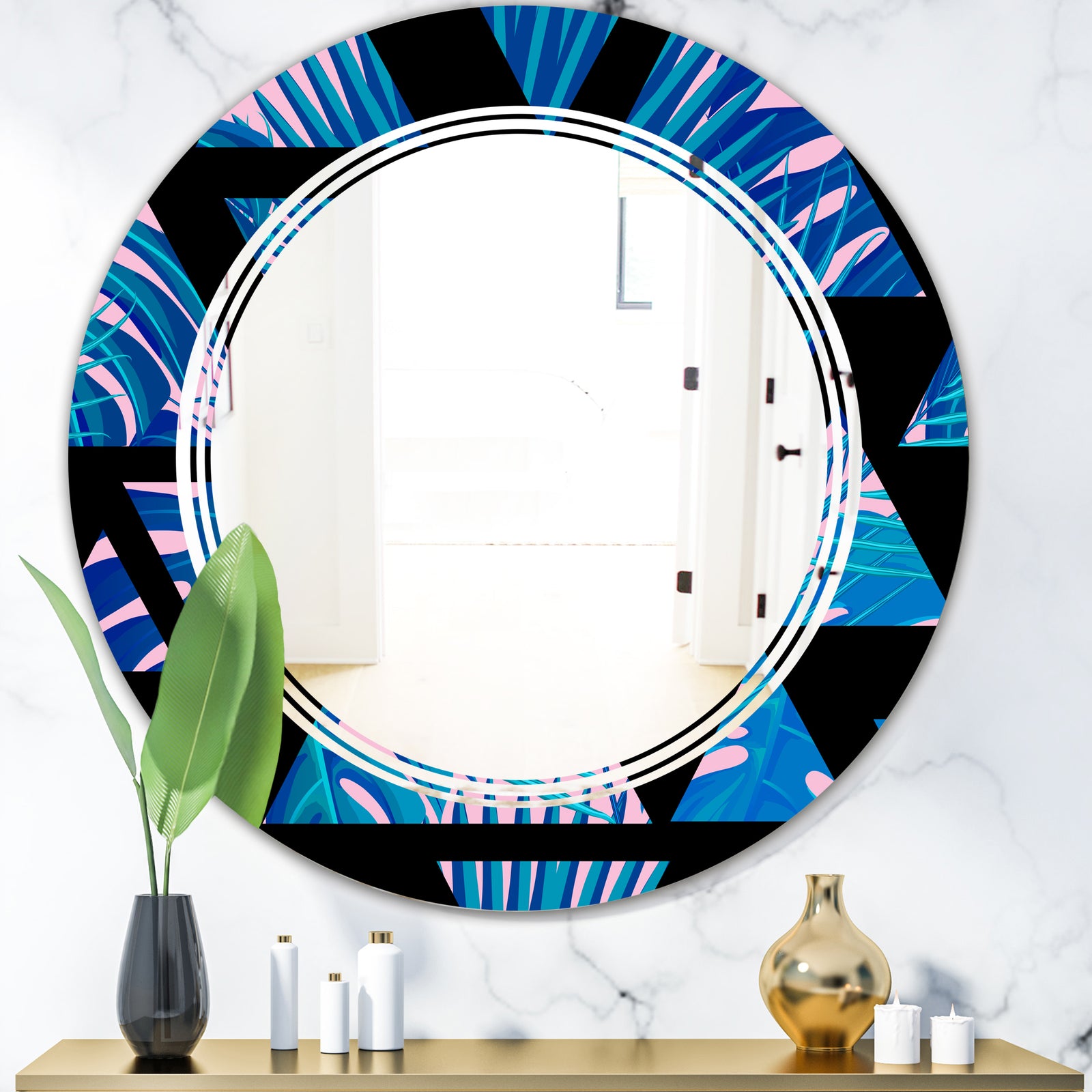 Retro Floral Pattern XIV - Modern Round or Oval Wall Mirror - Triple C