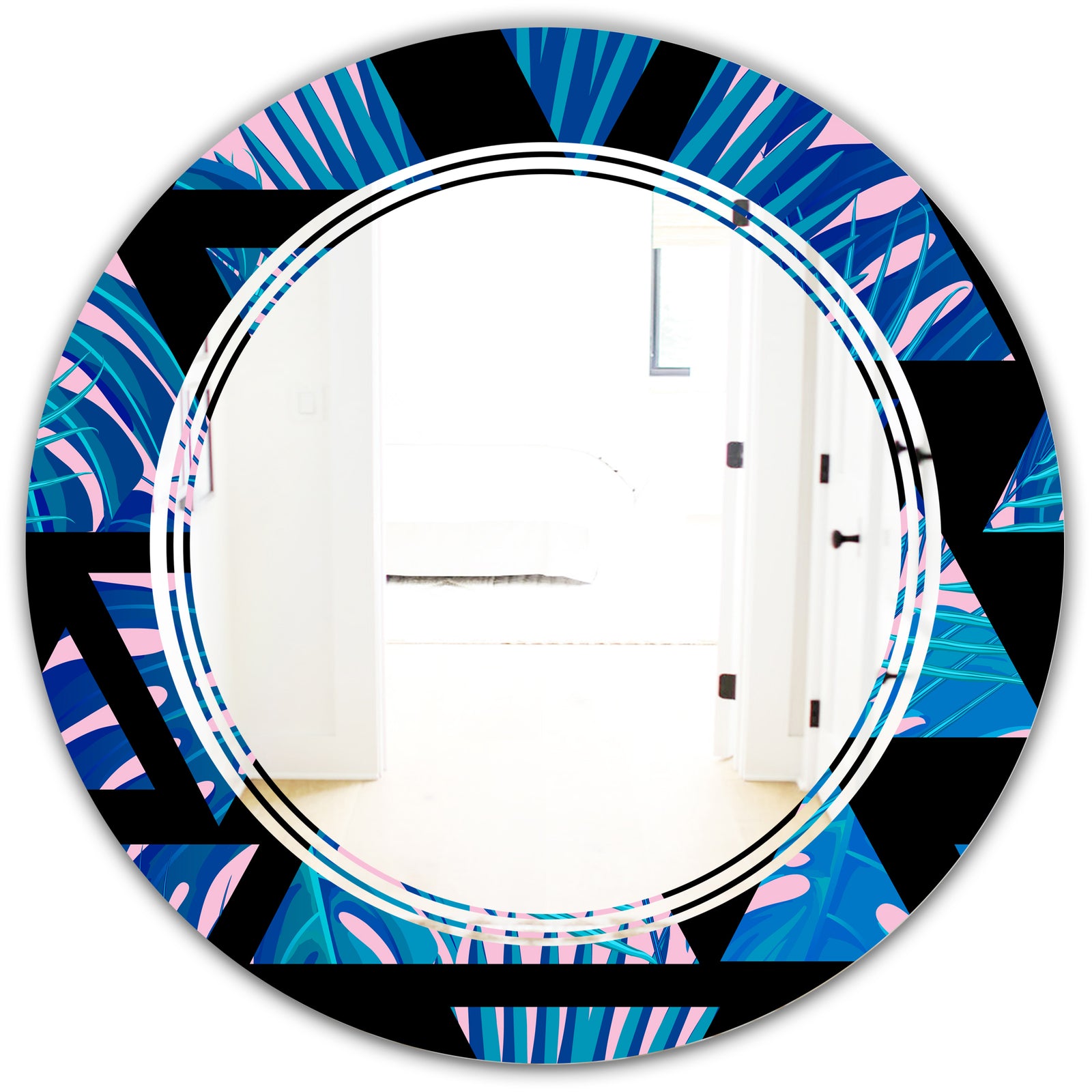 Retro Floral Pattern XIV - Modern Round or Oval Wall Mirror - Triple C