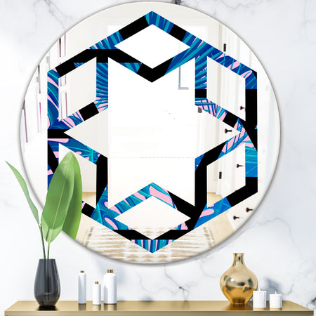 Retro Floral Pattern XIV - Modern Round or Oval Wall Mirror - Hexagon Star
