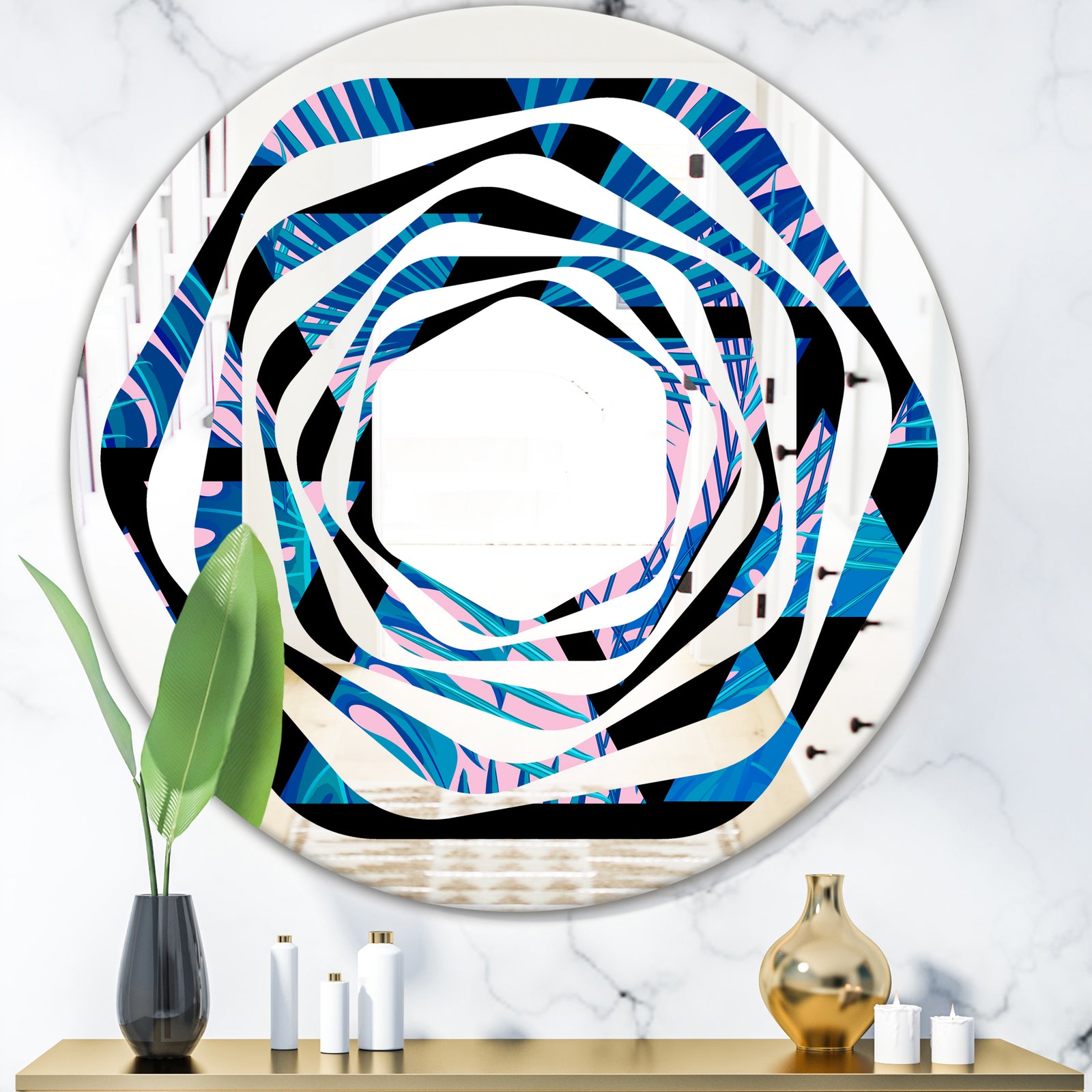 Retro Floral Pattern XIV - Modern Round or Oval Wall Mirror - Whirl