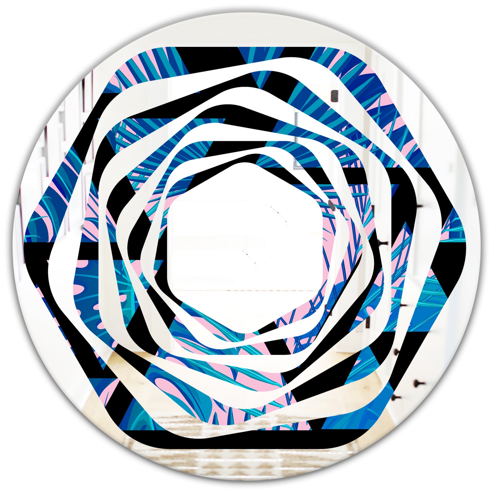 Retro Floral Pattern XIV - Modern Round or Oval Wall Mirror - Whirl