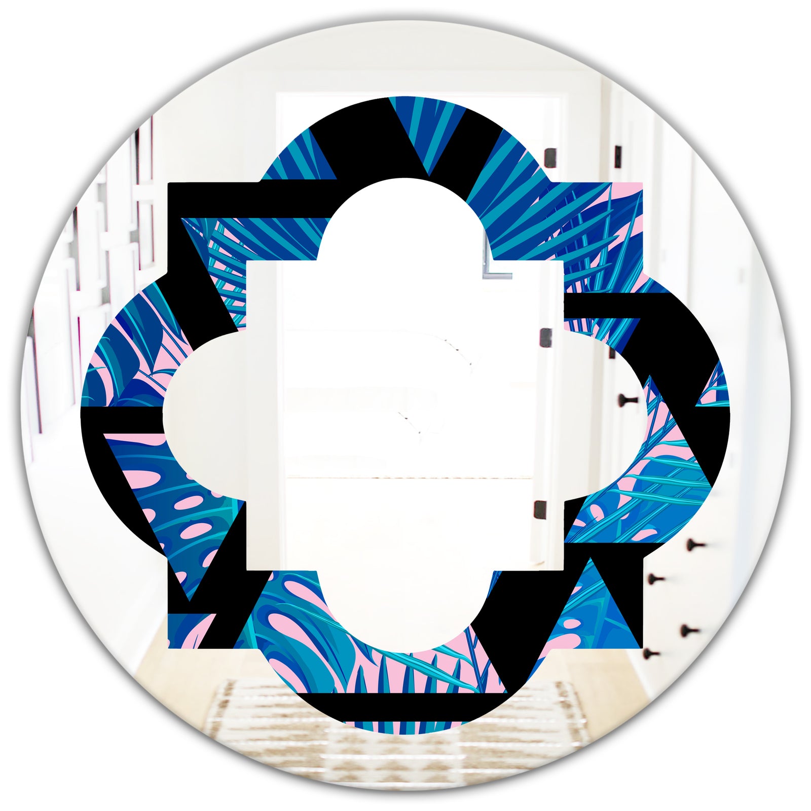 Retro Floral Pattern XIV - Modern Round or Oval Wall Mirror - Quatrefoil