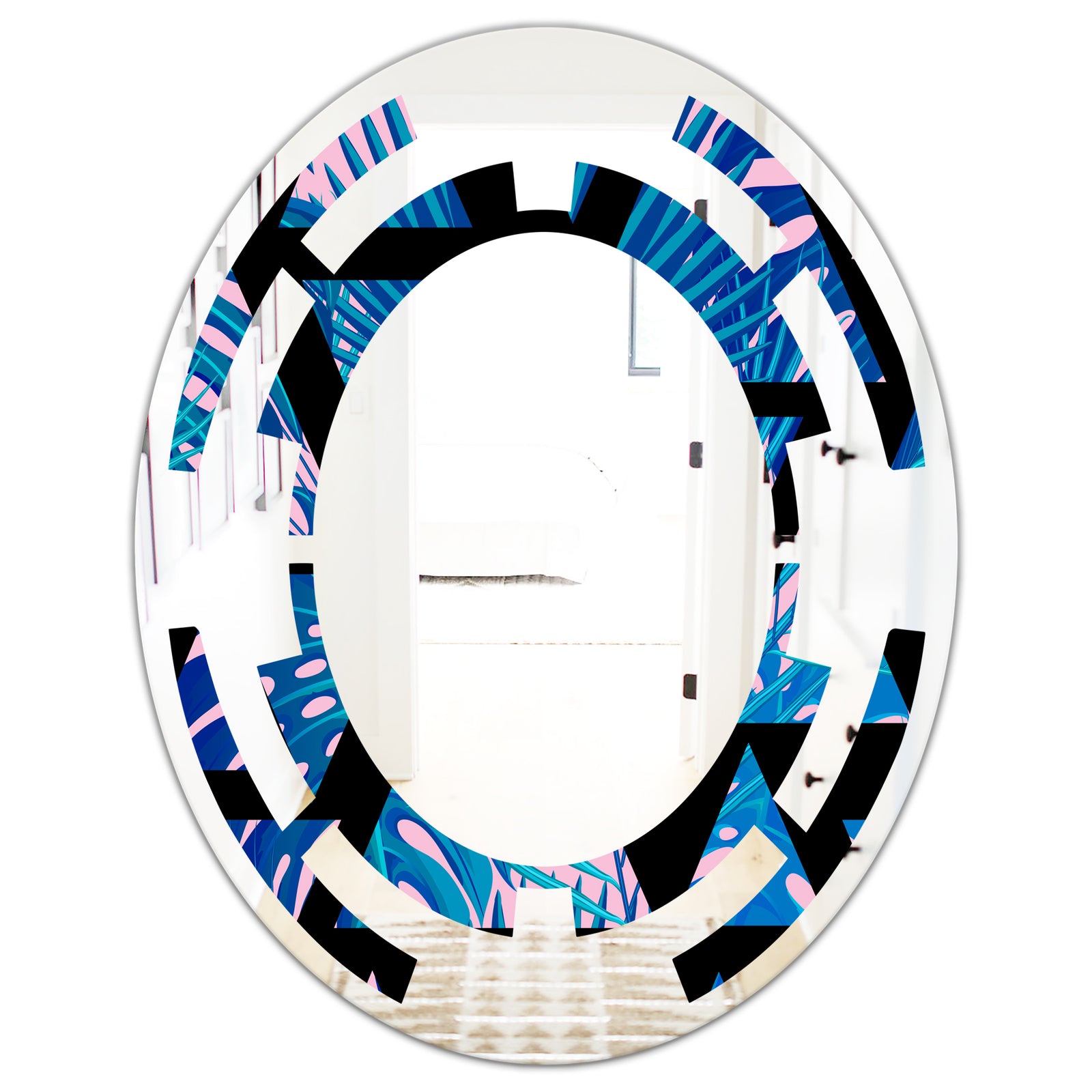 Retro Floral Pattern XIV - Modern Round or Oval Wall Mirror - Space